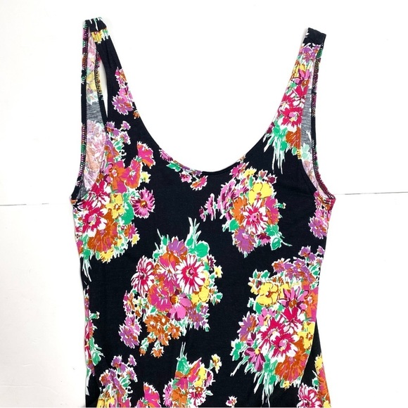 TOPSHOP Floral Print Cut Back Waist Belt Sleeveless Jersey Romper In Black - Picture 4 of 9